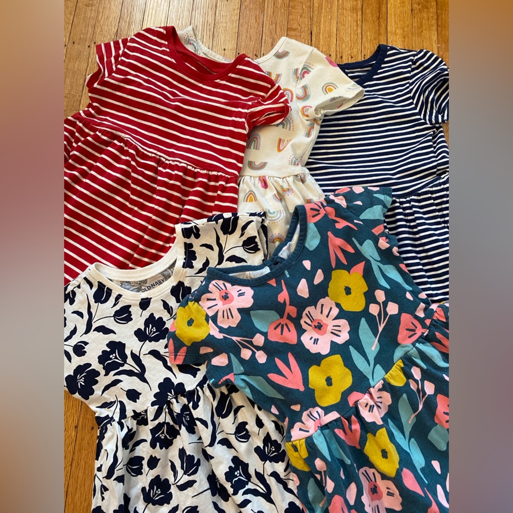 Bundle of five girls play swing twirl dresses 5T floral striped red pink navy